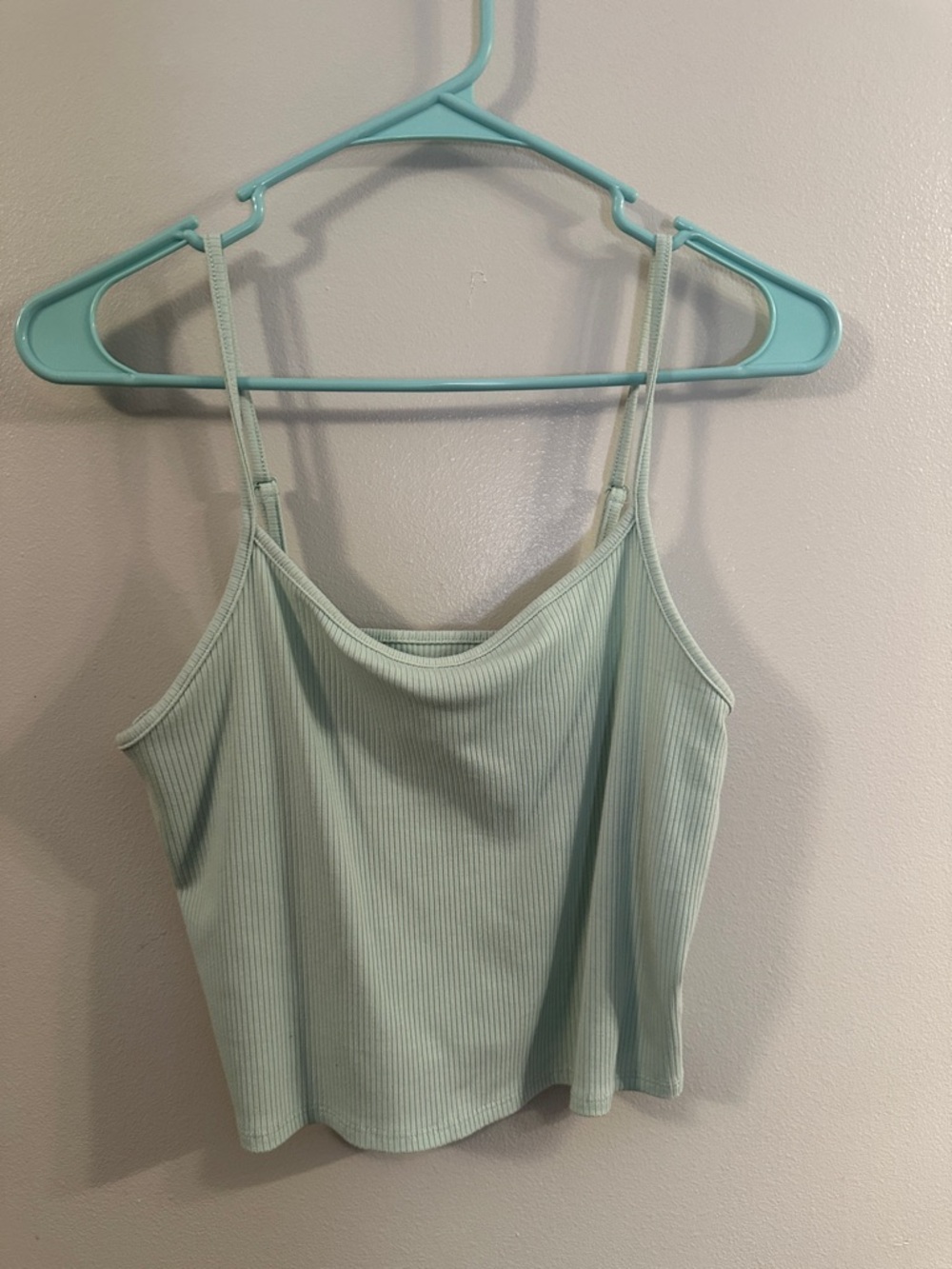 Light Mint Ribbed Spaghetti Strap Tank Top